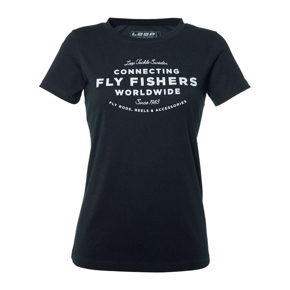 Womens Connecting Flyfishers T-shirt, Black Variable Loop T-Shirts XS  