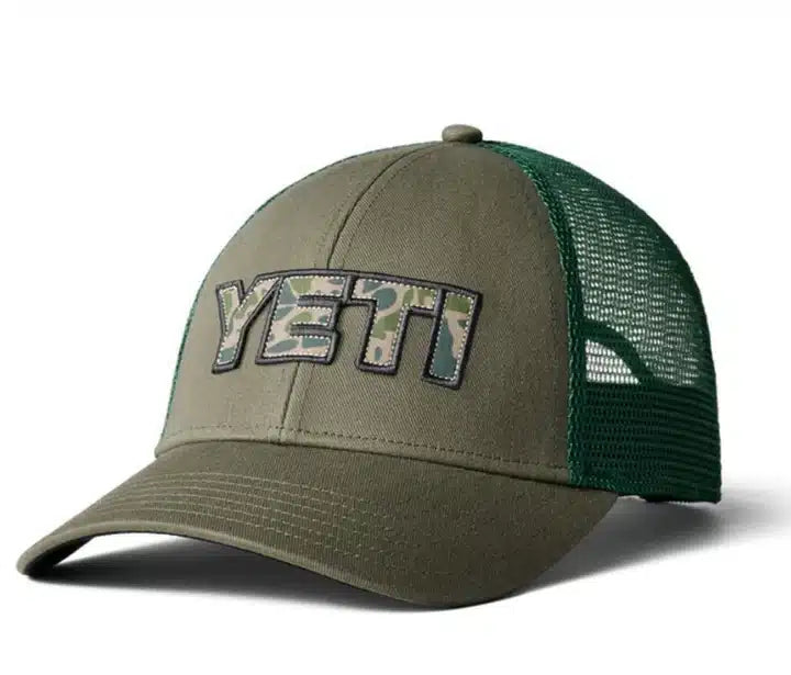 YETI CAMO LOGO BADGE TRUCKER HAT – OLIVE GREEN hat Yeti   